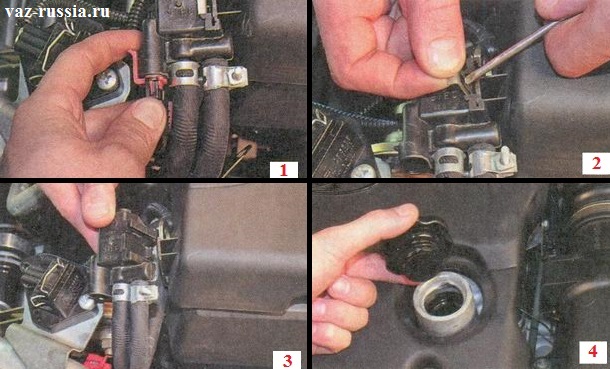 Отведение от экрана клапана адсорбера и откручивание крышки которая закрывает заливную горловину, в которую заливается моторное масло в двигатель автомобиля